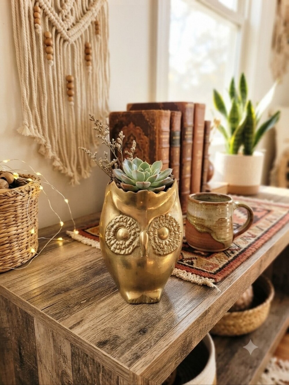 Brass Owl Planter Vase Vintage MCM Boho 80s Decor Dark Academia